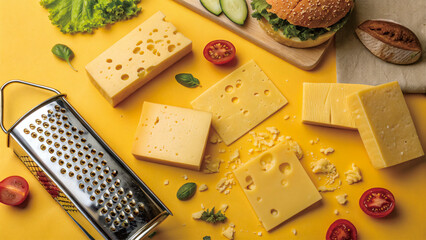Assorted Cheese and Fresh Ingredients Flat Lay