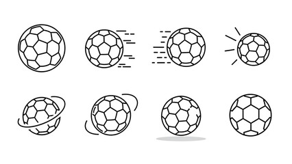 Obraz premium Soccer Ball Illustrations in Various Dynamic Styles with Black Lines on White Background for Sports Graphics