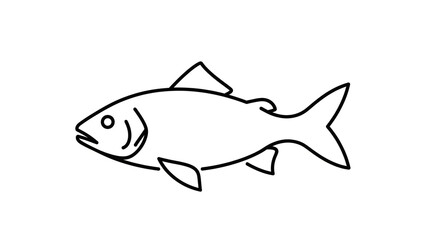 Simple Fish Illustration Minimalist Black Outline on White Background for Logo Design