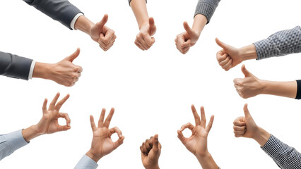 A collection of hands gesture positive feedback and agreement, creating a sense of approval and satisfaction