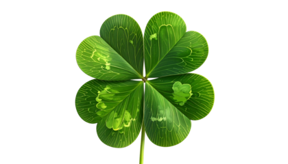 A detailed digital illustration of a four-leaf clover against a solid black background