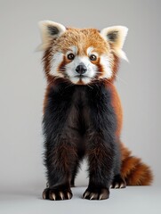 Obraz premium Image of crystal clear studio shot of red panda standing upright flawless fur texture sleek composition premium modern wildlife photography plain neutral background raw DSLR photo natural daylight