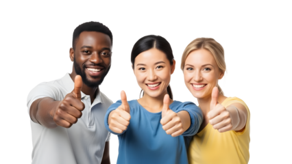 Three individuals, each of them smiling and offering a thumbs up sign. It is a symbol of agreement and showing positivity. 