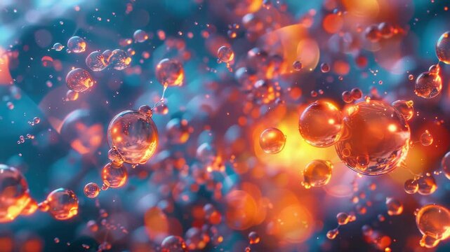Red bubbles in water. The shallow depth of field and close-up perspective highlight the vibrant color and sparkling effect, making it an attractive a variety of purposes.