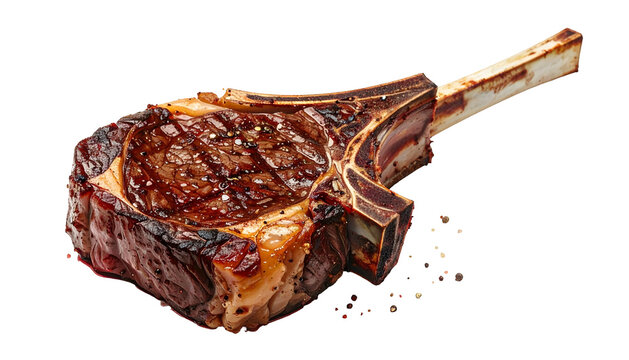 A juicy, seared ribeye steak with a bone-in edge, seasoned with pepper flakes