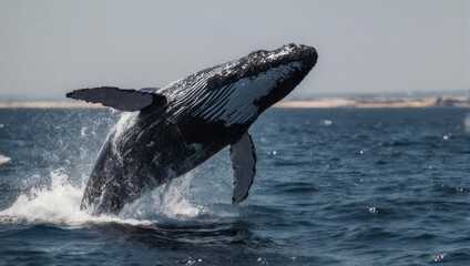Fototapeta premium Humpback Whale Breaching in the Ocean.