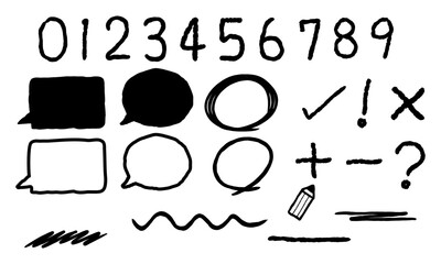 手描き数字と吹き出しの装飾アイコン素材
