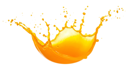 Rendered splash of a vibrant, orange liquid erupting against a solid black background