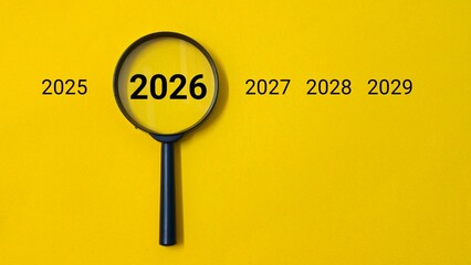Planning and focusing on the year 2026, highlighting goals, deadlines, and important events in the near future. Focus current year, achievement, target concept