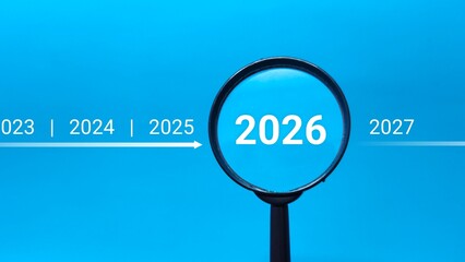 Planning and focusing on the year 2026, highlighting goals, deadlines, and important events in the near future. Focus current year, achievement, target concept