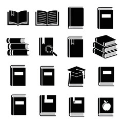 Collection of book icons representing education and knowledge.