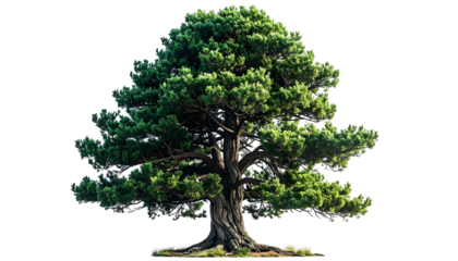 A detailed image of a mature, flourishing tree with lush green foliage, isolated on black