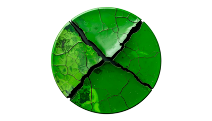 Green cracked circle, resembling an X, on black background with textures