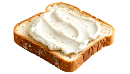 Slice of toasted bread generously spread with white, creamy, seasoned dairy product