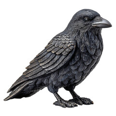 Obraz premium Detailed dark metallic raven sculpture with intricate feather textures