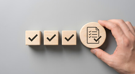 hand holding checklist wooden block