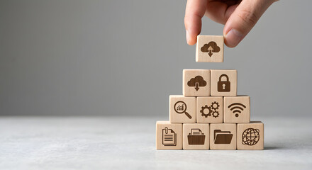 cloud computing technology concept with wooden blocks