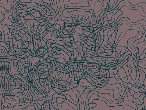 This digital artwork features an intricate, organic line-work composition set against a solid, muted mauve background. The design is comprised of a dense network of thin