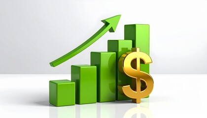 Economic Ascendancy: A symbolic representation of financial growth, showcasing a vibrant green bar graph with a rising arrow and a golden dollar sign, signaling prosperity and upward trajectory.