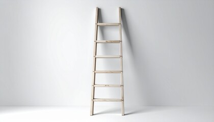 Wooden Ladder Against a White Wall: A rustic wooden ladder leans against a stark white wall, the shadows playing over its weathered texture. A minimalist scene invoking a sense of ascent, aspiration.