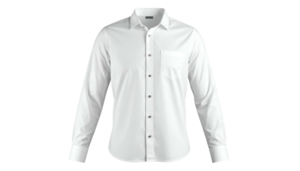 Rendered white dress shirt, long sleeves, buttoned, pocket on chest, isolated on black background