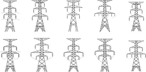 Electric power transmission towers with insulators and wires