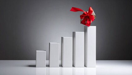 Gift of Ascent: A visual metaphor of growth, a gift box poised at the peak of a bar graph, celebrating achievement and progress.