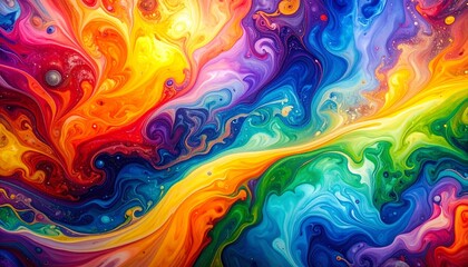 Abstract rainbow swirl: A vibrant and dynamic artwork explodes with an array of colors, swirling and merging to create an eye-catching visual experience. 