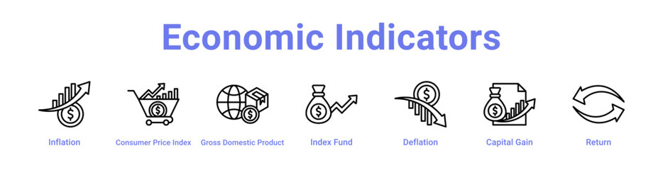 Economic Indicators Icon Banner and Collection