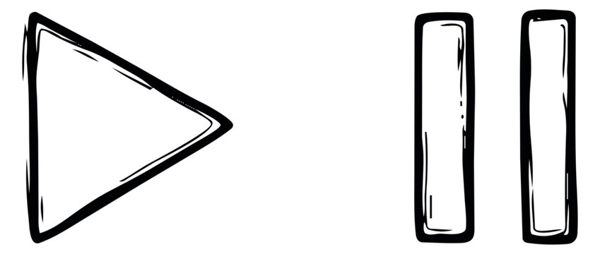 Hand drawn line art media player icons set featuring play and pause symbols for multimedia player interfaces - Powered by Adobe