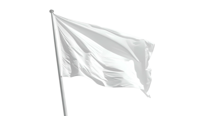 A single white flag waves gently in the wind against a black background