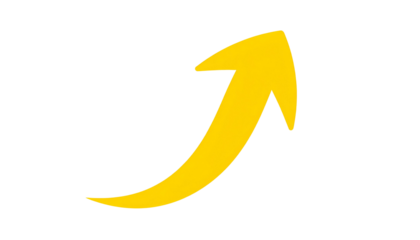 Bright yellow upward curved arrow on black background, suggesting growth and progress