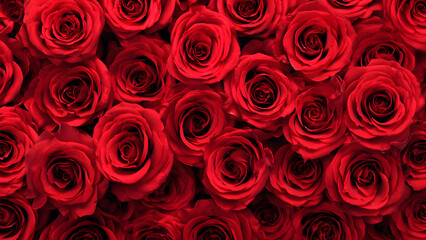 An abundance of red roses in full bloom, displaying beauty and romance