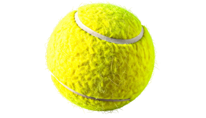 Close-up of a vibrant yellow sphere with white felt strip. Black background