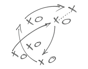 Hand draw strategy game plan for football, basketball, handball, sketched black marker, isolated on white, clipping path, design elements, transparency