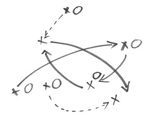 Hand draw strategy game plan for football, basketball, handball, sketched black marker, isolated on white, clipping path, design elements, transparency