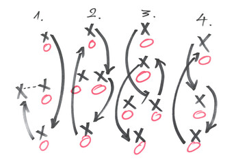 Hand draw strategy game plan for football, basketball, handball, sketched black marker, isolated on white, clipping path, design elements, transparency