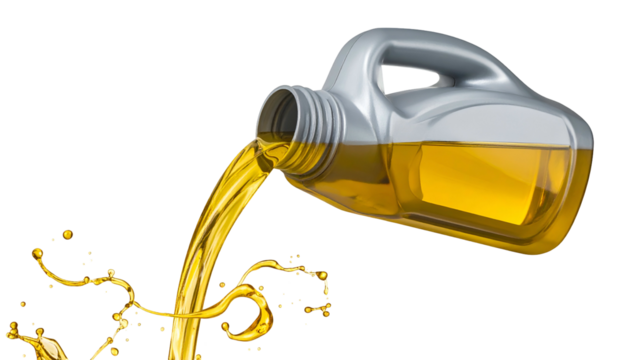 A plastic container pours golden fluid, creating a dynamic splash against a black background - Powered by Adobe