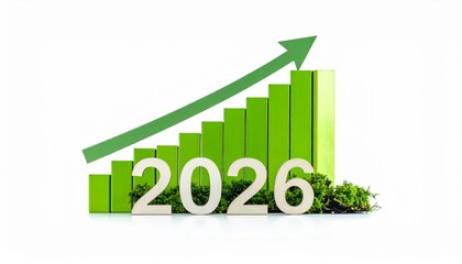 Growth to 2026: An optimistic bar chart depicts the projection of progress, using an upward arrow to illustrate positive development