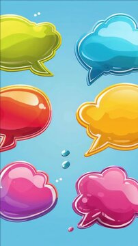 Colorful cartoon speech bubbles against blue background for various messaging and communication themes