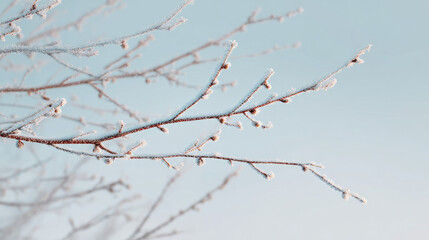A clean minimal winter background featuring frosted branches against a soft pale gradient, creating an elegant, calm seasonal aesthetic ideal for branding, print, and winter-themed layouts.