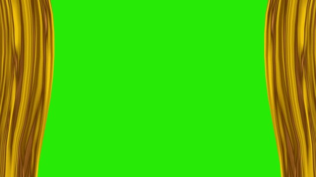 Golden curtains frame a vibrant green background, perfect for luxury events, theater productions, relaxation promotions, or elegant presentations.