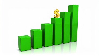 Financial Growth Visualization: A vibrant chart depicts escalating financial progress, the dollar symbol perched atop, signifying robust economic expansion and profitability.
