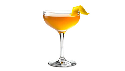 Elegant cocktail in a stemmed glass with a lemon twist, isolated on black (1)