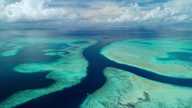 Ascending aerial shot of remote Marine Conservation Area of Ebiil Channel in Palau.