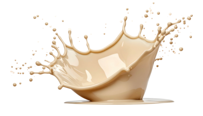 Creamy liquid splashes outwards with droplets on a black background