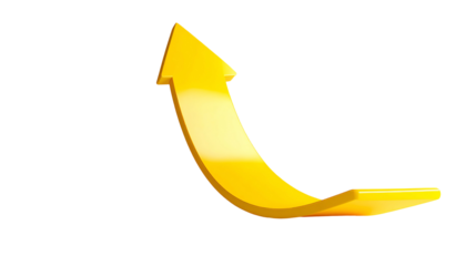 A curved, golden arrow pointing upwards against a black background