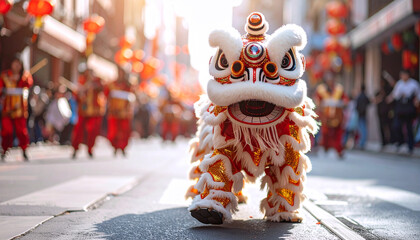 Chinese New Year Lion Dance Parade Cultural Celebration