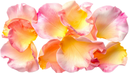 Close-up of layered petals in warm hues, soft pinks, oranges, and yellows on black
