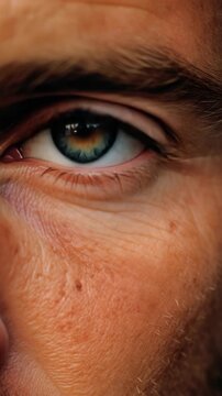 A person's eye displaying an unusual coloration, possibly due to genetic variation or medical condition. The eye has multiple colors present and lacks regular symmetry in the iris pattern.